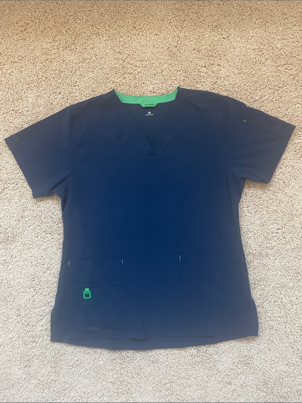 Carhartt Force Navy V-Neck Top with Lime Trim - Medium